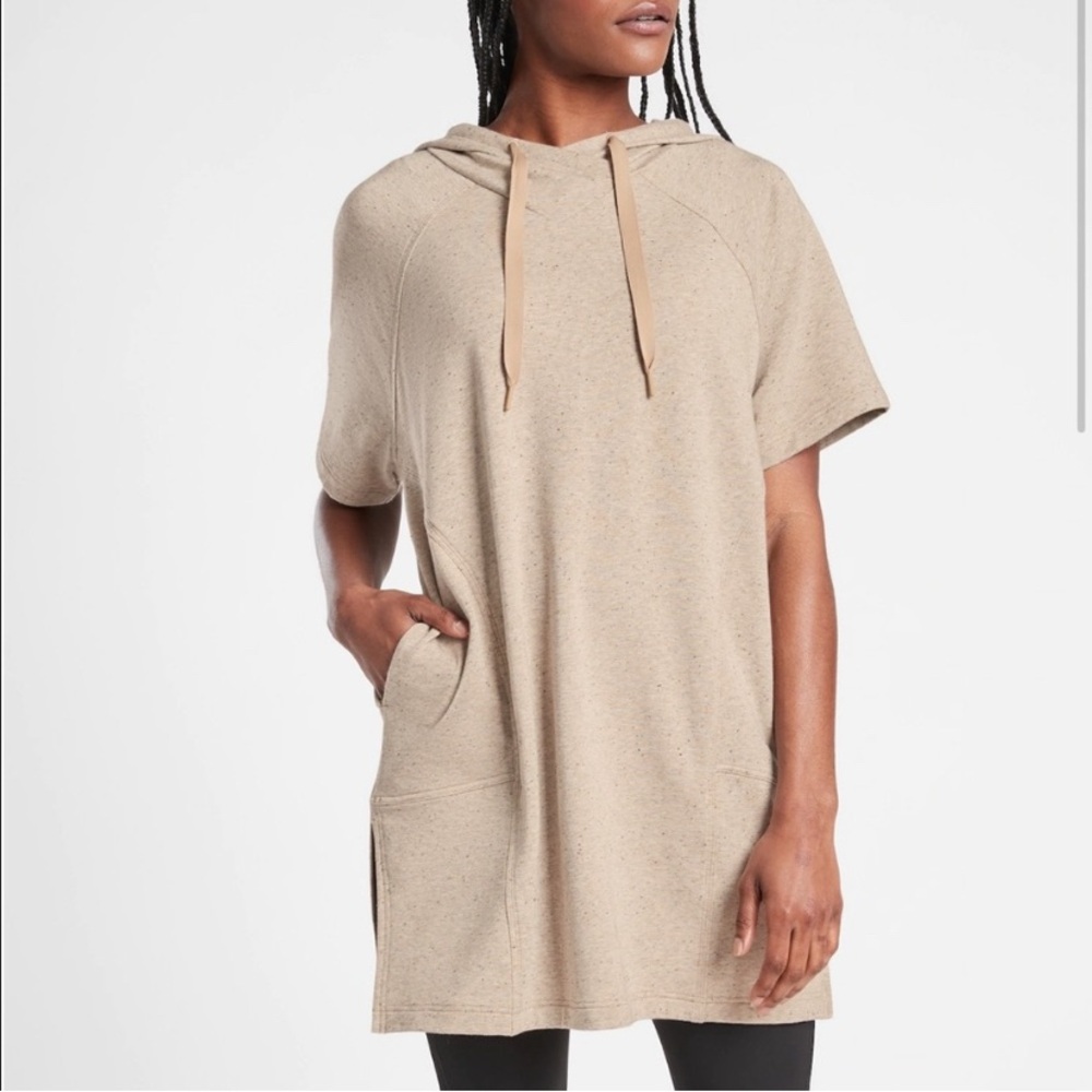 Athleta Cabana Tunic Hoodie Short Sleeve Tencel Cotton Modal Blend Small